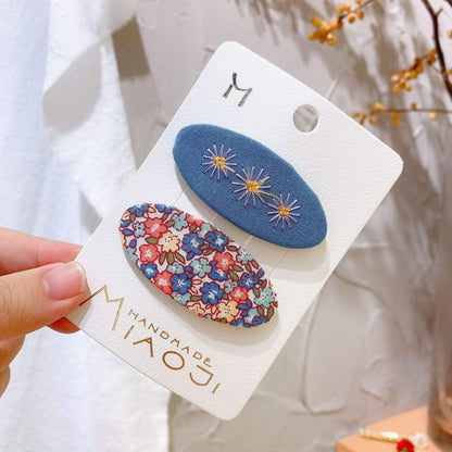 Embroidered Children's Oval Hairpin Two-piece Set