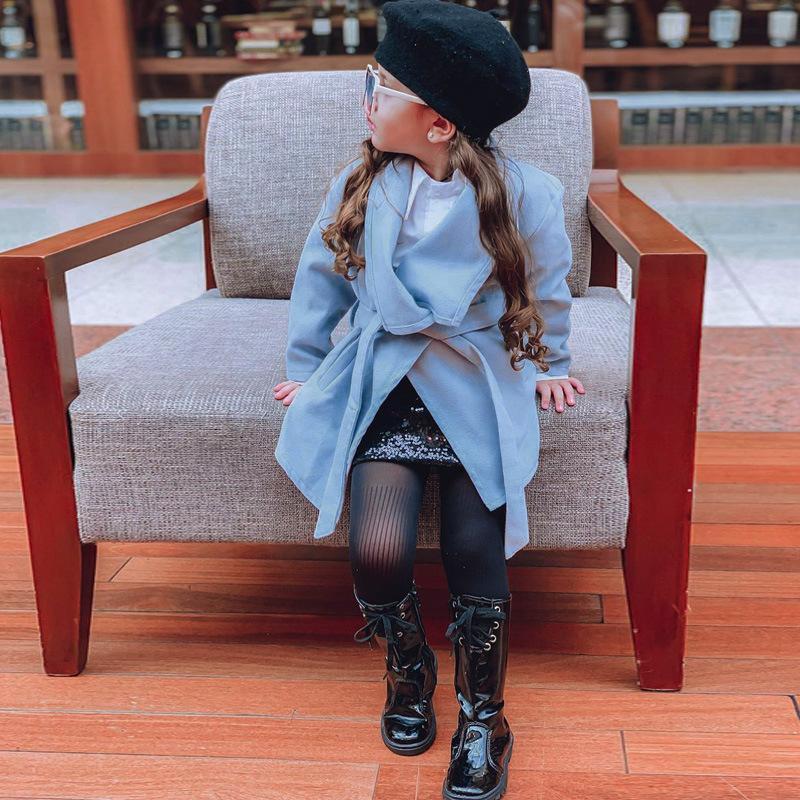 Children's Wear Long Coat with Large Lapel Lace