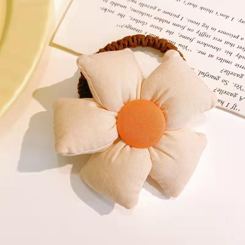 Girl's Big Flower Thick Rubber Band Fabric Hair Ring
