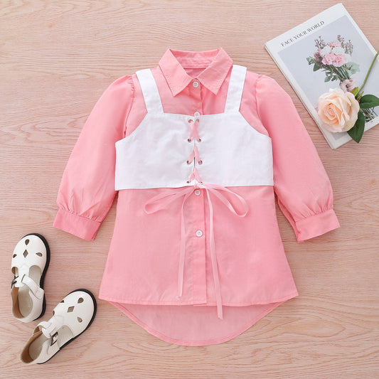 Solid color long sleeved shirt long dovetail coat vest Accessories top
