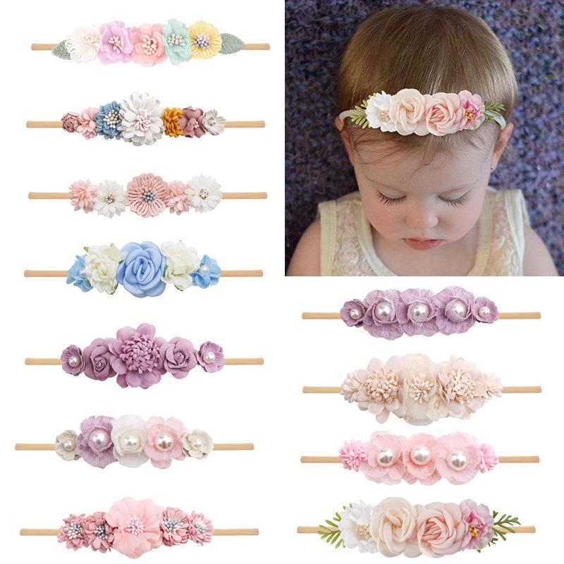 Baby Beige Pearl Rhinestone Nylon Headband