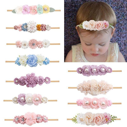 Baby Beige Pearl Rhinestone Nylon Headband