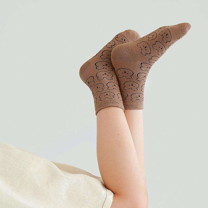 Children's Vintage Coffee Striped Diamond Cotton Socks