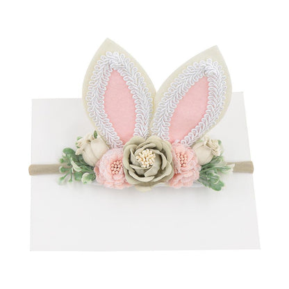 Children's Artificial Flower Hair Tie Handmade Rabbit Ear Headband