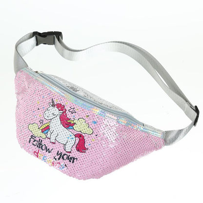 Kids Shoulder Bag Unicorn Printed Sequined Waist Bag