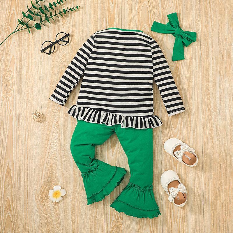 Children's Clothes Long Sleeve Striped Top Flared Pants Set