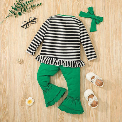 Children's Clothes Long Sleeve Striped Top Flared Pants Set