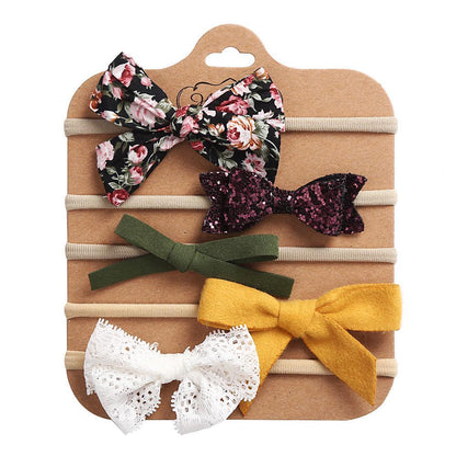 Handmade Bow Hair Band 5pcs/set Stretch Baby Headdress
