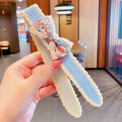 Bow Velcro Hair Hoop Girl's Knitted Wool Hair Accessories