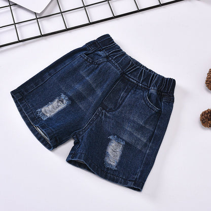 Sleeveless letter top washed hole denim shorts