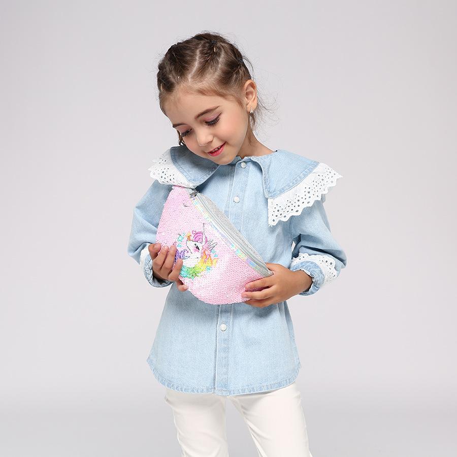 Kids Shoulder Bag Unicorn Printed Sequined Waist Bag
