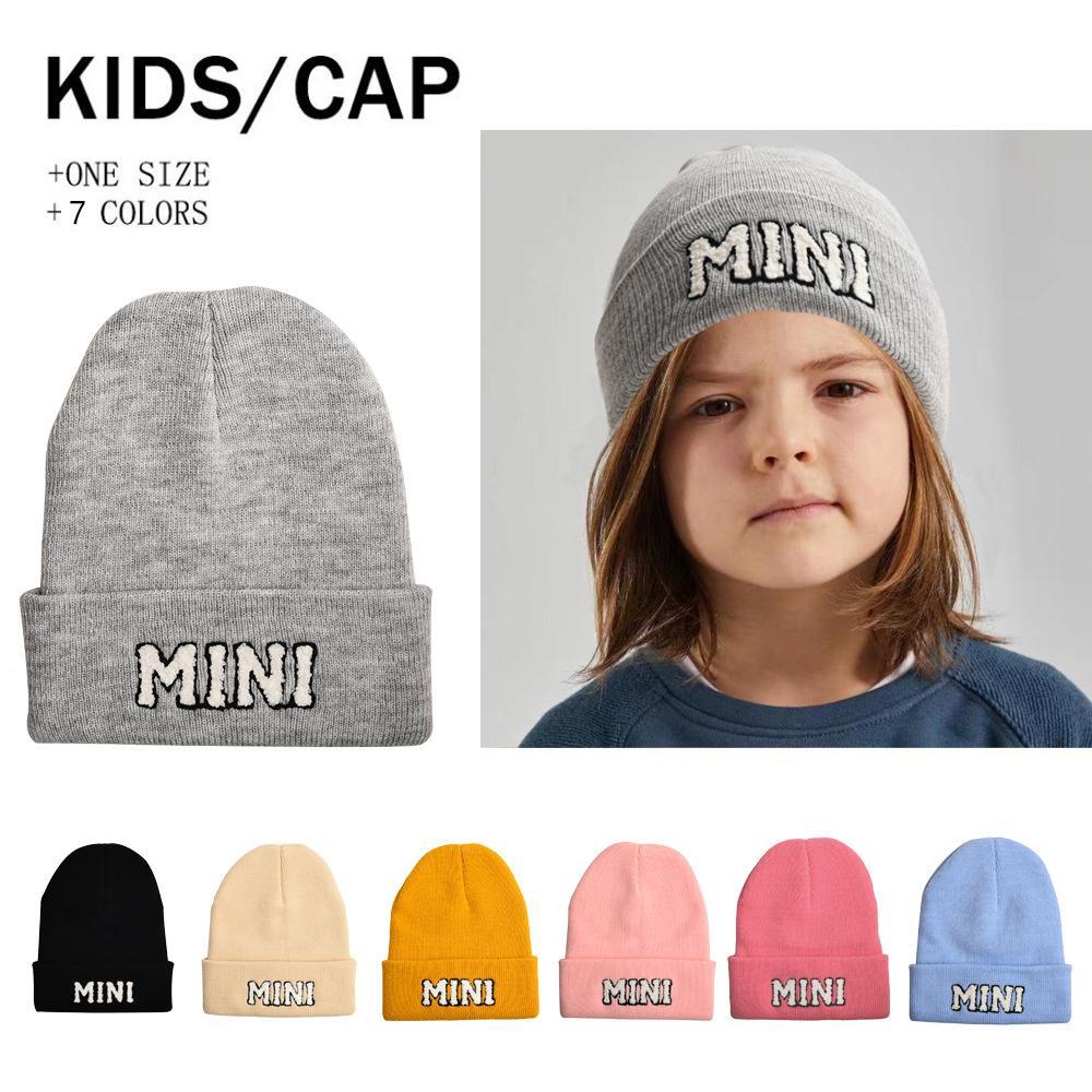 Children's MINI Letter Solid Color Warm Knitted Hat
