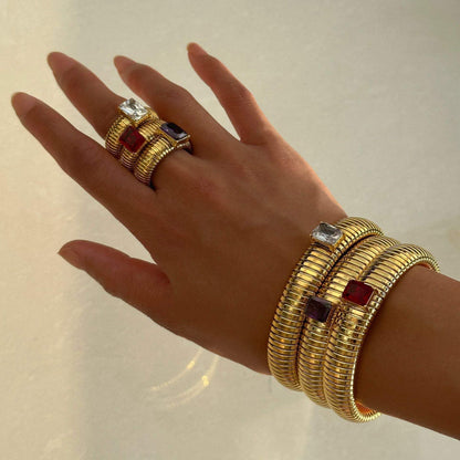 Stainless Steel Elastic Zircon Ring For Women