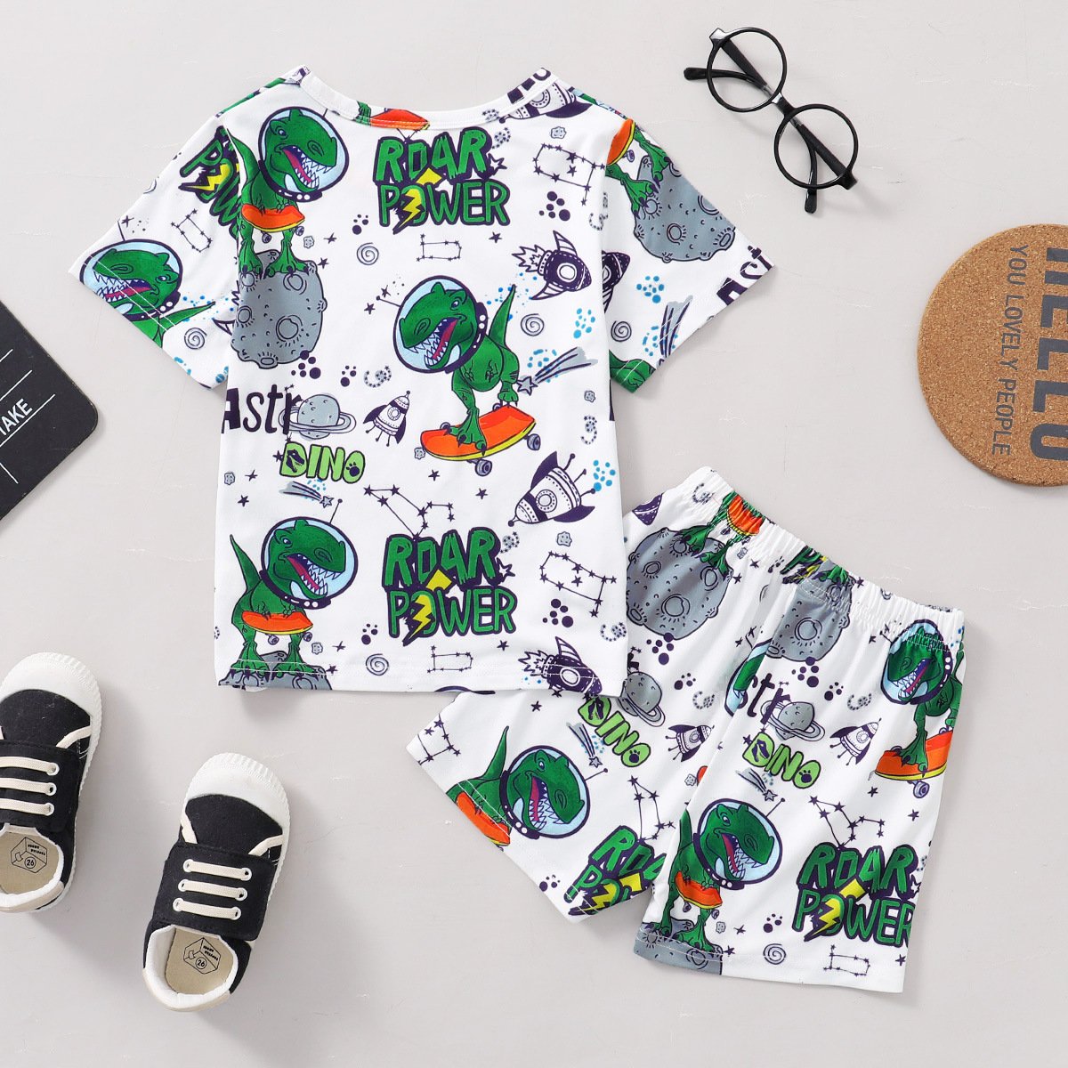 Children's printed letter set with short sleeves