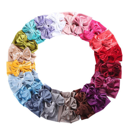 Simple Solid Color Bow Headband Baby Velvet Hair Band