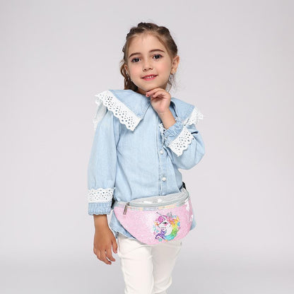Kids Shoulder Bag Unicorn Printed Sequined Waist Bag