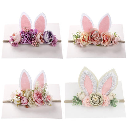 Children's Artificial Flower Hair Tie Handmade Rabbit Ear Headband