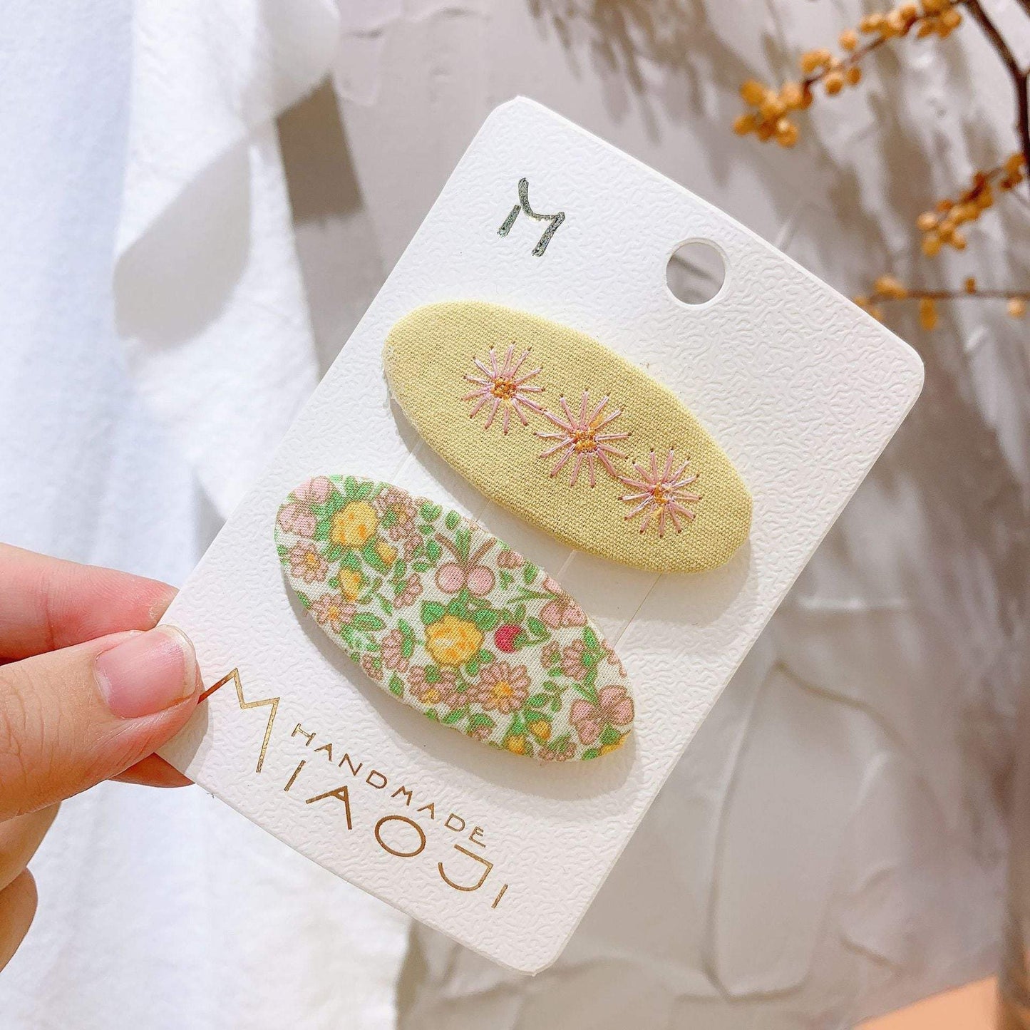 Embroidered Children's Oval Hairpin Two-piece Set