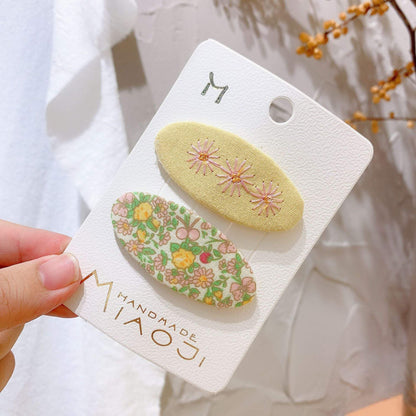 Embroidered Children's Oval Hairpin Two-piece Set