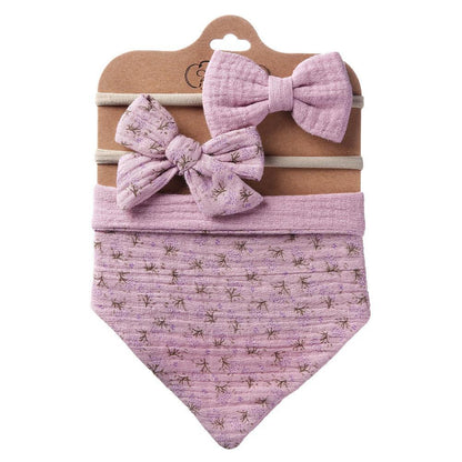 Baby's Triangle Towel Waterproof Bib Bow Headband Set