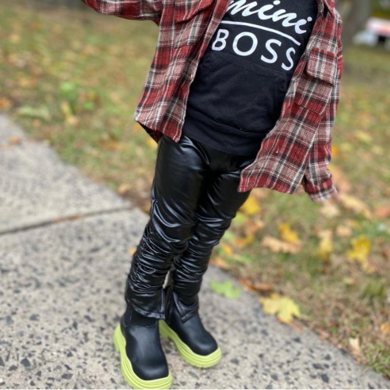 Girl's Pants Pleated Leather Pants Faux Leather