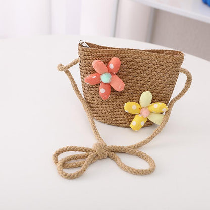 Trendy Flower Streamer Children's Straw Hat Bag Set