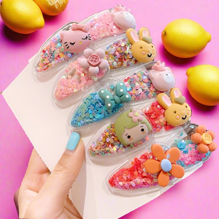 Color Quicksand Transparent PVC Children's Hairpin 10pcs/set