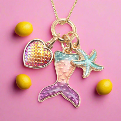 Oil dripping Mermaid Pendant Chain Necklace