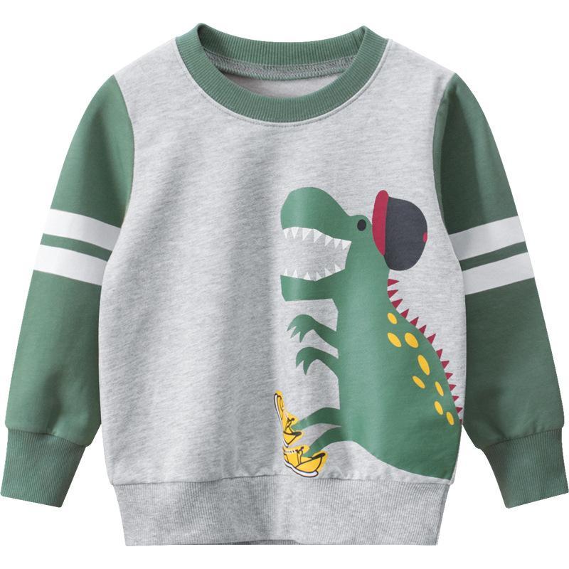 Children's Wear Dinosaur Green Grey Long Sleeve Tee
