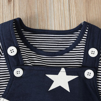 Top Striped Tee Strap Pants Children's Suit