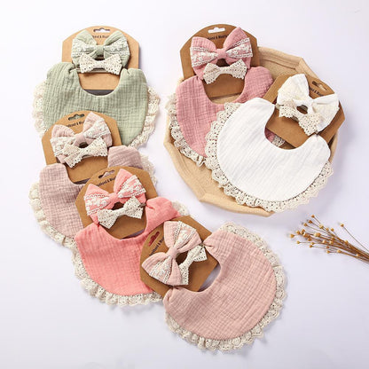 Baby Lace Saliva Towel Headband Set Waterproof Bib