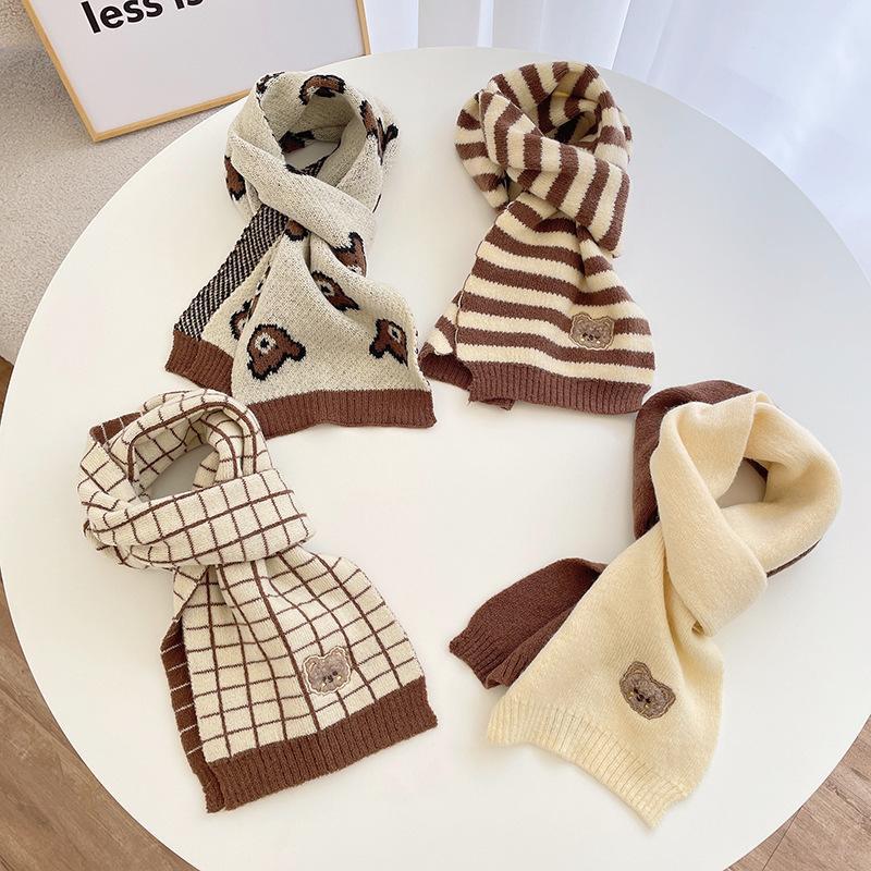 Children's Bear Knitted Scarf Warm Wool Gloves
