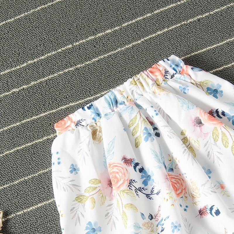 Suspender top floral skirt two-piece set personality irregular skirt middle girl suit