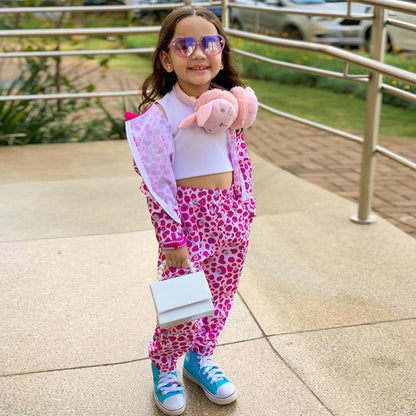 Girl's Pink Leopard Long Sleeve Bunch Hood Set