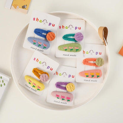 Children's Embroidered Flower Hairpin Set
