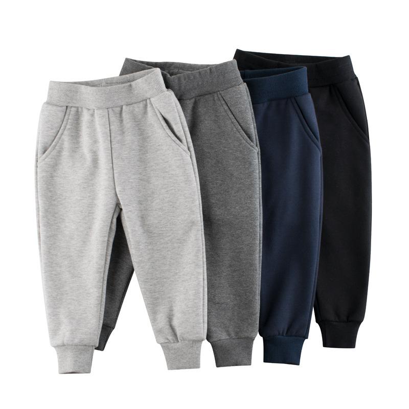 Solid color children's sports pants boys' Plush casual pants