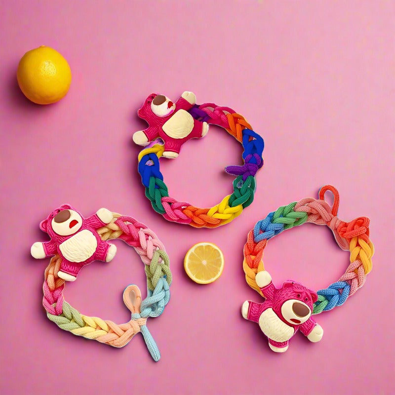 Strawberry Bear Woven Rubber Band Colorful Elastic Hair Tie
