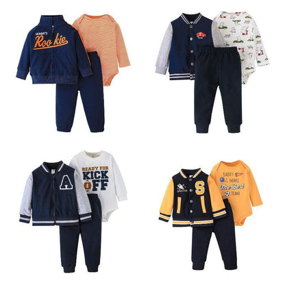 Baby's Striped Long Sleeve Tee Pants Jacket Set of Three