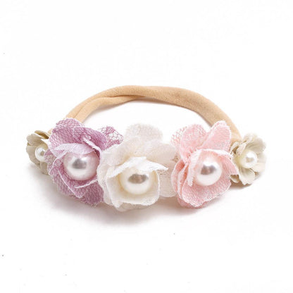 Baby Beige Pearl Rhinestone Nylon Headband