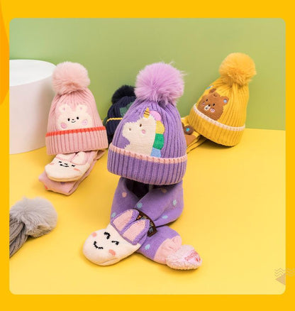 Cartoon Children's Warm Knit Hat Scarf