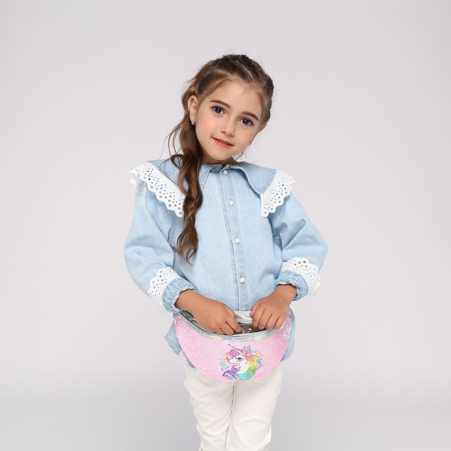 Kids Shoulder Bag Unicorn Printed Sequined Waist Bag
