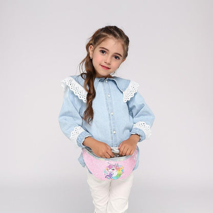 Kids Shoulder Bag Unicorn Printed Sequined Waist Bag