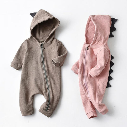 Solid color dinosaur infant long sleeve hooded zipper shirt