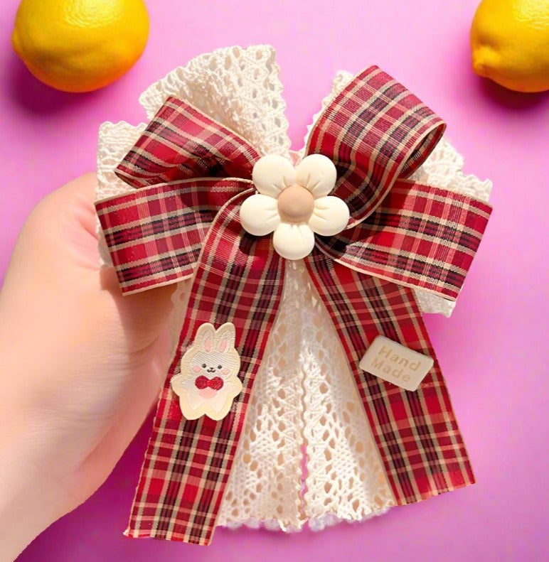 Children's Bow Hairpin Lace Plaid Fabric Headdress