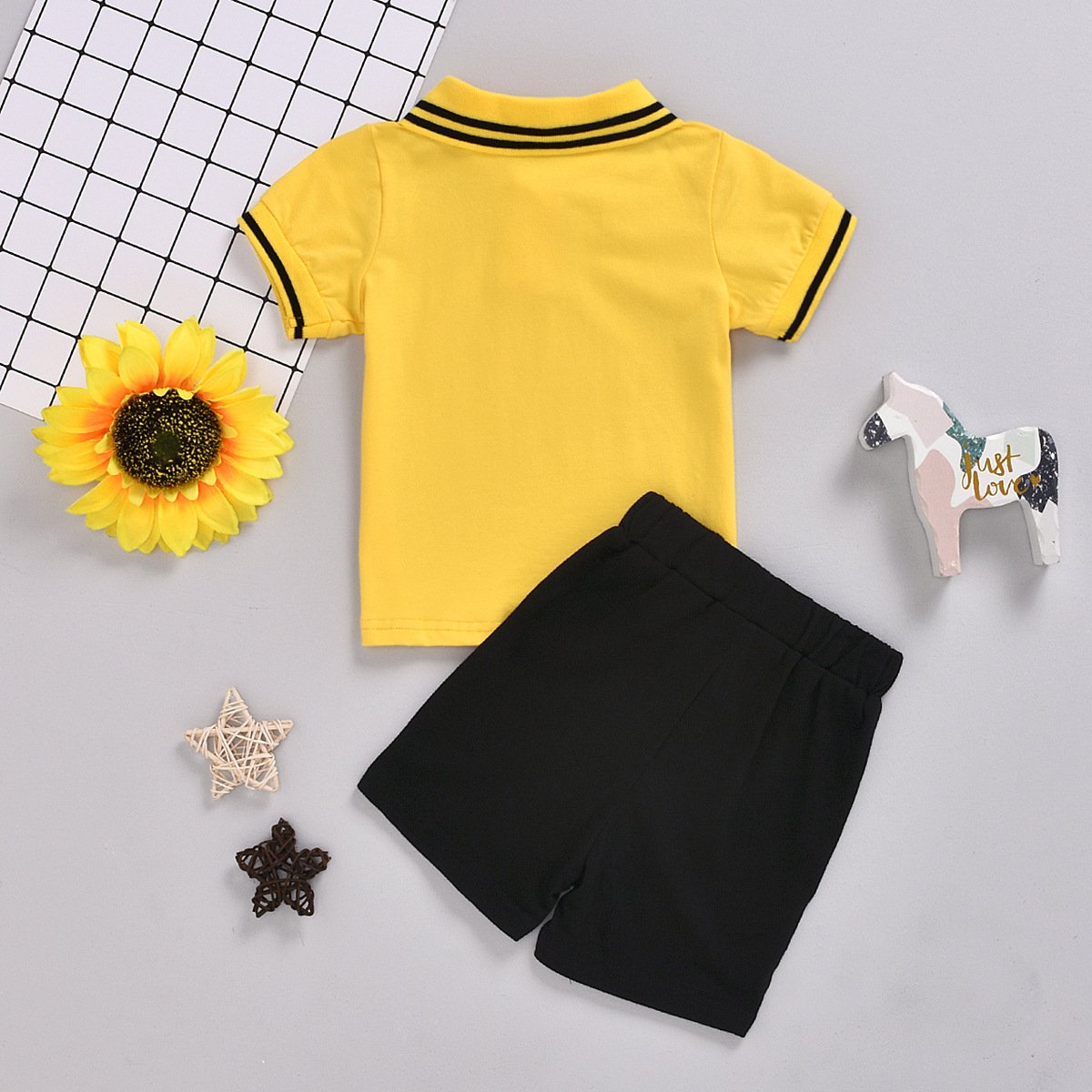 Striped stand collar shirt Short Sleeve Top Shorts two piece set