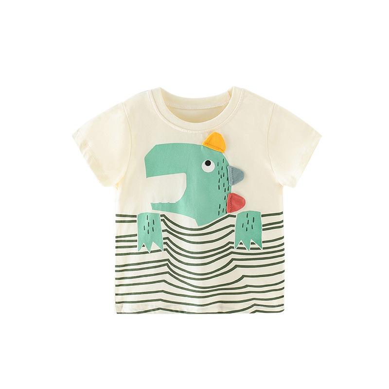 Boys' striped cartoon cotton short sleeve round neck T-shirt