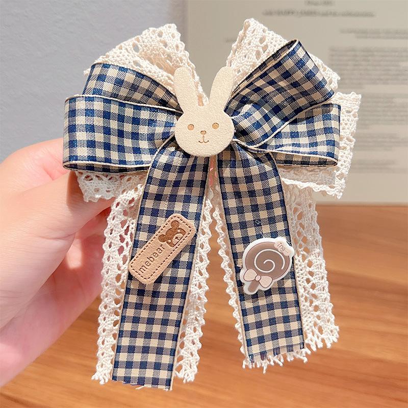 Children's Bow Hairpin Lace Plaid Fabric Headdress