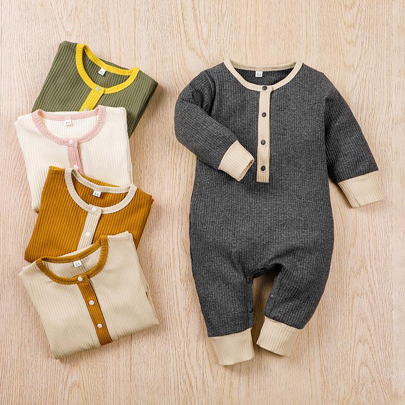 Baby Crawl Pit Strip Contrast Long Sleeve Jumpsuit