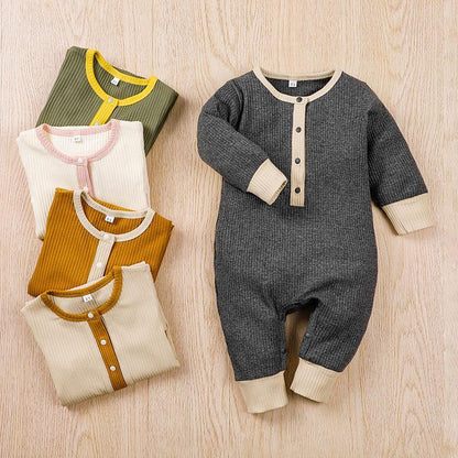 Baby Crawl Pit Strip Contrast Long Sleeve Jumpsuit