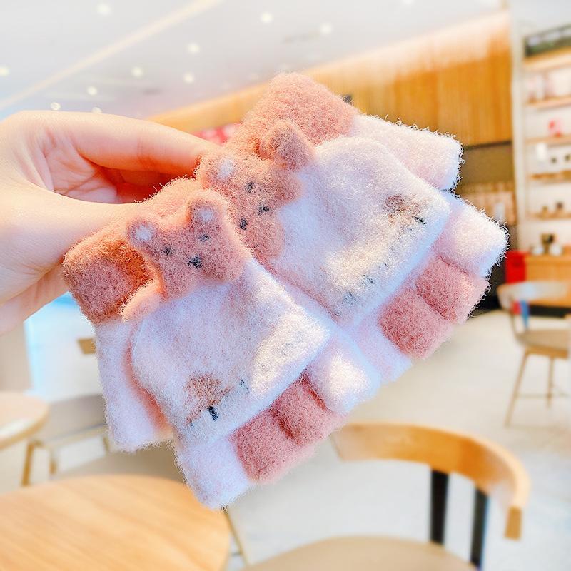 Children's Thickened Warm Half Flip Gloves